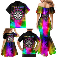 Personalized Colorful Neon Darts Family Matching Mermaid Dress and Hawaiian Shirt with Bold Abstract Background - Wonder Print Shop