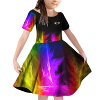 Personalized Colorful Neon Darts Family Matching Off Shoulder Short Dress and Hawaiian Shirt with Bold Abstract Background - Wonder Print Shop