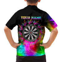 Personalized Colorful Neon Darts Family Matching Short Sleeve Bodycon Dress and Hawaiian Shirt with Bold Abstract Background - Wonder Print Shop