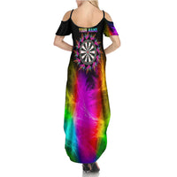 Personalized Colorful Neon Darts Family Matching Summer Maxi Dress and Hawaiian Shirt with Bold Abstract Background - Wonder Print Shop