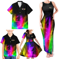 Personalized Colorful Neon Darts Family Matching Tank Maxi Dress and Hawaiian Shirt with Bold Abstract Background - Wonder Print Shop