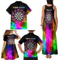 Personalized Colorful Neon Darts Family Matching Tank Maxi Dress and Hawaiian Shirt with Bold Abstract Background - Wonder Print Shop