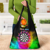 Personalized Colorful Neon Darts Grocery Bag with Bold Abstract Background - Wonder Print Shop