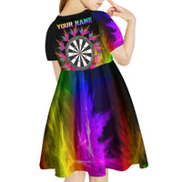 Personalized Colorful Neon Darts Kid Short Sleeve Dress with Bold Abstract Background - Wonder Print Shop
