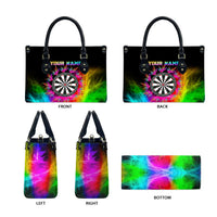 Personalized Colorful Neon Darts Leather Bag with Bold Abstract Background - Wonder Print Shop