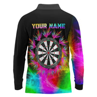 Personalized Colorful Neon Darts Long Sleeve Polo Shirt with Bold Abstract Background - Wonder Print Shop