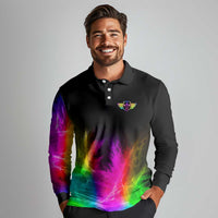 Personalized Colorful Neon Darts Long Sleeve Polo Shirt with Bold Abstract Background - Wonder Print Shop