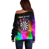 Personalized Colorful Neon Darts Off Shoulder Sweater with Bold Abstract Background - Wonder Print Shop