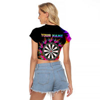 Personalized Colorful Neon Darts Raglan Cropped T Shirt with Bold Abstract Background - Wonder Print Shop