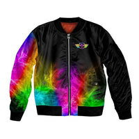 Personalized Colorful Neon Darts Sleeve Zip Bomber Jacket with Bold Abstract Background - Wonder Print Shop