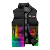 Personalized Colorful Neon Darts Sleeveless Puffer Jacket with Bold Abstract Background - Wonder Print Shop