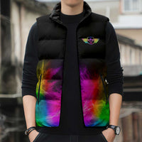 Personalized Colorful Neon Darts Sleeveless Puffer Jacket with Bold Abstract Background - Wonder Print Shop