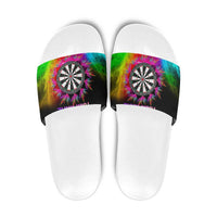 Personalized Colorful Neon Darts Slide Sandals with Bold Abstract Background - Wonder Print Shop