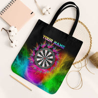 Personalized Colorful Neon Darts Tote Bag with Bold Abstract Background - Wonder Print Shop