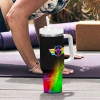 Personalized Colorful Neon Darts Tumbler With Handle with Bold Abstract Background - Wonder Print Shop