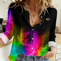 Personalized Colorful Neon Darts Women Casual Shirt with Bold Abstract Background - Wonder Print Shop