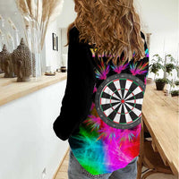 Personalized Colorful Neon Darts Women Casual Shirt with Bold Abstract Background - Wonder Print Shop