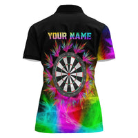 Personalized Colorful Neon Darts Women Polo Shirt with Bold Abstract Background - Wonder Print Shop