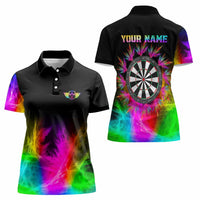 Personalized Colorful Neon Darts Women Polo Shirt with Bold Abstract Background - Wonder Print Shop
