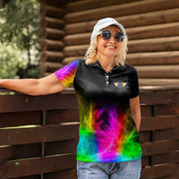 Personalized Colorful Neon Darts Women Polo Shirt with Bold Abstract Background - Wonder Print Shop