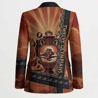 Twelve Olympians Blazer Greek Gods Graphic With Greek Amphora Vase And Parthenon Art