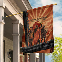 Twelve Olympians Garden Flag Greek Gods Graphic With Greek Amphora Vase And Parthenon Art