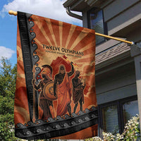 Twelve Olympians Garden Flag Greek Gods Graphic With Greek Amphora Vase And Parthenon Art