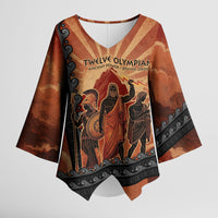 Twelve Olympians Kimono Sleeve Blouse Greek Gods Graphic With Greek Amphora Vase And Parthenon Art