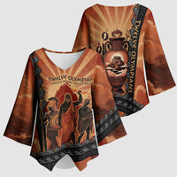 Twelve Olympians Kimono Sleeve Blouse Greek Gods Graphic With Greek Amphora Vase And Parthenon Art