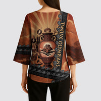 Twelve Olympians Kimono Sleeve Blouse Greek Gods Graphic With Greek Amphora Vase And Parthenon Art