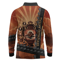 Twelve Olympians Long Sleeve Polo Shirt Greek Gods Graphic With Greek Amphora Vase And Parthenon Art