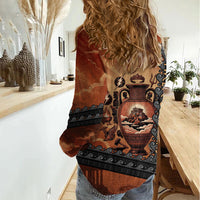 Twelve Olympians Women Casual Shirt Greek Gods Graphic With Greek Amphora Vase And Parthenon Art