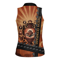 Twelve Olympians Women Sleeveless Polo Shirt Greek Gods Graphic With Greek Amphora Vase And Parthenon Art