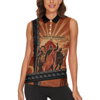 Twelve Olympians Women Sleeveless Polo Shirt Greek Gods Graphic With Greek Amphora Vase And Parthenon Art