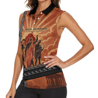 Twelve Olympians Women Sleeveless Polo Shirt Greek Gods Graphic With Greek Amphora Vase And Parthenon Art