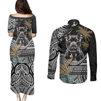 Polynesian Pitbull Couples Matching Puletasi Dress and Long Sleeve Button Shirts Polynesian Pattern And Pitbull - Wonder Print Shop