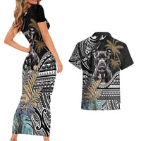 Polynesian Pitbull Couples Matching Short Sleeve Bodycon Dress and Hawaiian Shirt Polynesian Pattern And Pitbull - Wonder Print Shop