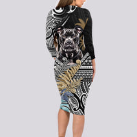 Polynesian Pitbull Long Sleeve Bodycon Dress Polynesian Pattern And Pitbull - Wonder Print Shop