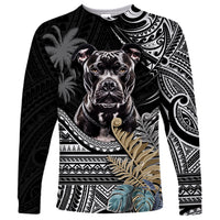 Polynesian Pitbull Long Sleeve Shirt Polynesian Pattern And Pitbull - Wonder Print Shop