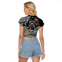 Polynesian Pitbull Raglan Cropped T Shirt Polynesian Pattern And Pitbull - Wonder Print Shop