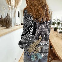 Polynesian Pitbull Women Casual Shirt Polynesian Pattern And Pitbull - Wonder Print Shop