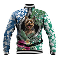 Polynesian Yorkshire Terrier Baseball Jacket Polynesian Pattern And Yorkshire Terrier - Wonder Print Shop