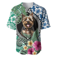 Polynesian Yorkshire Terrier Baseball Jersey Polynesian Pattern And Yorkshire Terrier - Wonder Print Shop