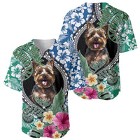 Polynesian Yorkshire Terrier Baseball Jersey Polynesian Pattern And Yorkshire Terrier - Wonder Print Shop