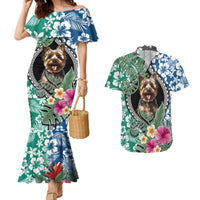 Polynesian Yorkshire Terrier Couples Matching Mermaid Dress and Hawaiian Shirt Polynesian Pattern And Yorkshire Terrier - Wonder Print Shop