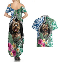 Polynesian Yorkshire Terrier Couples Matching Summer Maxi Dress and Hawaiian Shirt Polynesian Pattern And Yorkshire Terrier - Wonder Print Shop