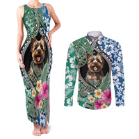Polynesian Yorkshire Terrier Couples Matching Tank Maxi Dress and Long Sleeve Button Shirts Polynesian Pattern And Yorkshire Terrier - Wonder Print Shop