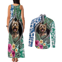 Polynesian Yorkshire Terrier Couples Matching Tank Maxi Dress and Long Sleeve Button Shirts Polynesian Pattern And Yorkshire Terrier - Wonder Print Shop