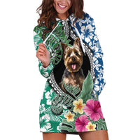 Polynesian Yorkshire Terrier Hoodie Dress Polynesian Pattern And Yorkshire Terrier - Wonder Print Shop
