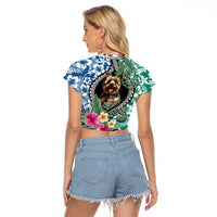 Polynesian Yorkshire Terrier Raglan Cropped T Shirt Polynesian Pattern And Yorkshire Terrier - Wonder Print Shop